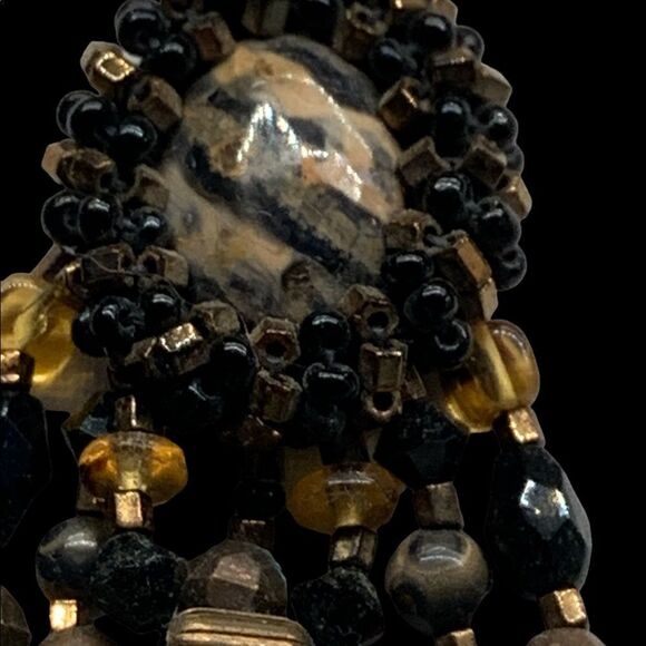 Leopard agate festoon style dangle earrings hand crafted artist made pierced - Picture 6 of 9